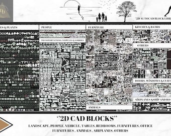Mega AutoCAD Blocks 2D DWG CAD Library , Templates, Drawings ,Bundle ( Plants, People, Sofa, Transportation, Kitchen and Extra Gifts etc.