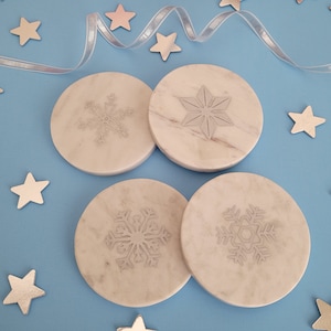 Marble Coasters, Snowflake Set #1, Christmas, Hand Painted