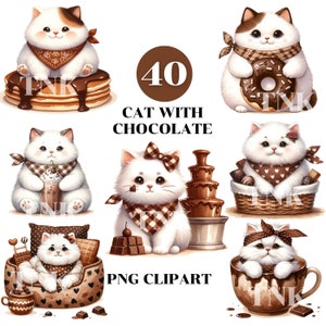 Niedliche Katze mit Schokolade PNG, Katze Clipart, Tier Clipart, kleine Katze PNG Für tshirt, Geburtstagseinladung & Karte, Schokolade Tag Clipart