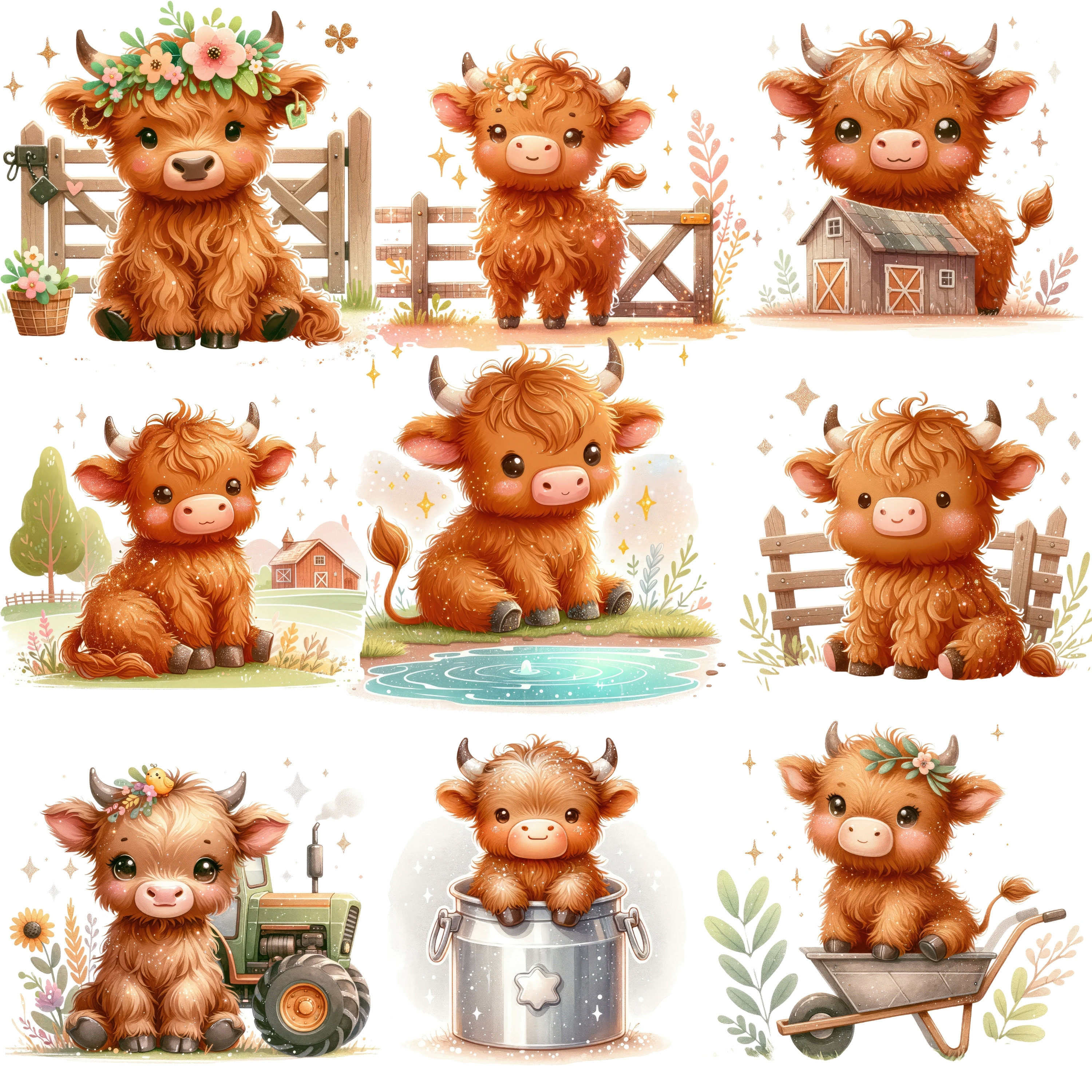 31 Baby Highland Cow Clipart, Highland Cow Saint Patrick's, Shamrock ...