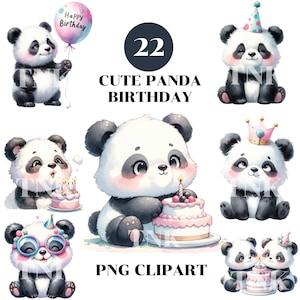 Aquarelle mignon panda anniversaire PNG sublimation design, clipart panda, clipart animaux, petit panda PNG pour tshirt, faire-part d'anniversaire et carte