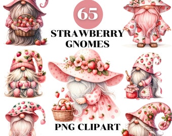 Strawberry Gnomes Clipart, Pink Summer Gnomes, Junk Journal (Digital Download)