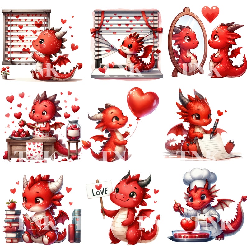 Watercolor Cute Dragon in Valentine Clipart, Valentine Day Clipart ...