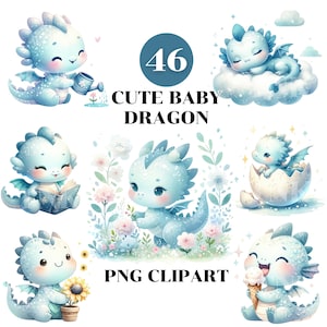 Niedliches Baby Drache Clipart Bundle, Baby Drache Clipart Bundle, Baby Drache PNG, Tier Clipart, Babyparty, Geburtstagseinladung & Karte
