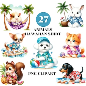 Dieren Hawaiiaans shirt clipart bundel, zomer dieren clipart, schattige baby dieren bundel, babyshower, safari dieren clipart, commercieel gebruik
