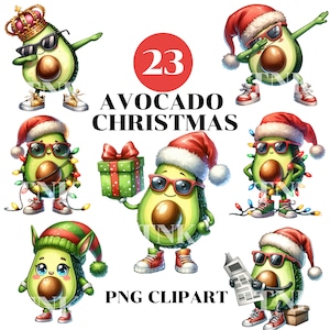 Aquarell süße Avocado Weihnachten Clipart Bundle, kommerzielle Nutzung, Avo King, Xmas Decor PNG, Junk Journal, Papier Handwerk, Kinderzimmer Clipart, Avo Ho Ho