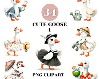 Cute Goose, Goose clipart, Goose Print, Goose Print Nursery, Geese ,Animal clipart, Female Goose, Dress, Watercolor, Fairytale