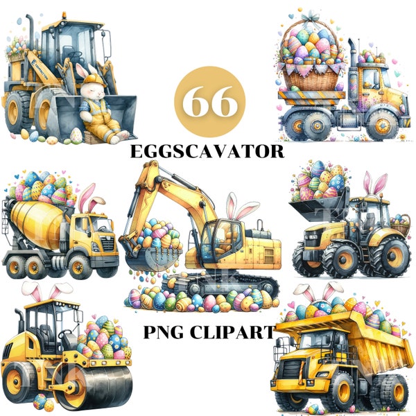 66 Watercolor Easter Construction Truck Eggscavator Graphic, Easter Printable, Children's Birthday Party Decor,Nursery Themes & Scrapbooking