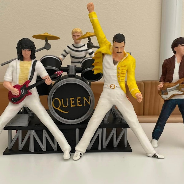 Queen band figures and drum kit with stage 1:12 scales dolls house miniatures Rock band music memorabilia unique Christmas gift