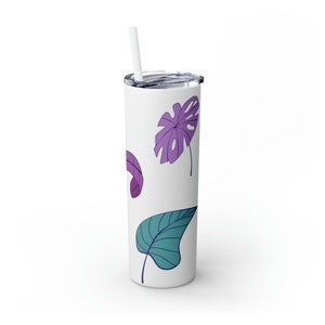 Skinny Tumbler with Straw, 20oz - Leaves