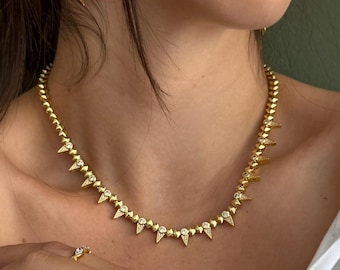 Elegant Golden Clear Micro Pave And Round CZ drops necklace: Vintage Style Adjustable Gold Plated Choker