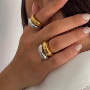 Stainless Steel Glossy Chunky Open Stacking Ring: Bold Dome Minimal Ring