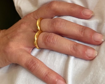Minimalist Bold Golden Stackable Open Ring: Modern Adjustable Boho Style