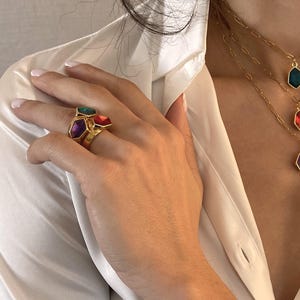 Elegant Golden Signet Hex Ring• ABSTRACT Shaped Dainty Ring• Minimal Stackable Enamel Ring• Chevalier Colorful Ring ToughCandy• Gift For Her