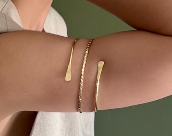 Statement Textured Golden Spiral Arm Wrap Cuff: Fashion Boho Style Steel Sculptural Arm Band Ring