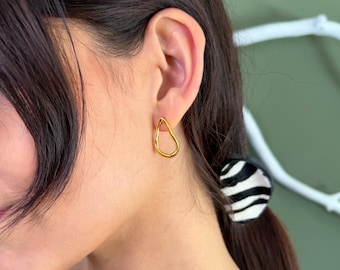 Golden Unique Teardrop Shaped Stud Earrings: 24K Gold Plated Everyday Wear Studs