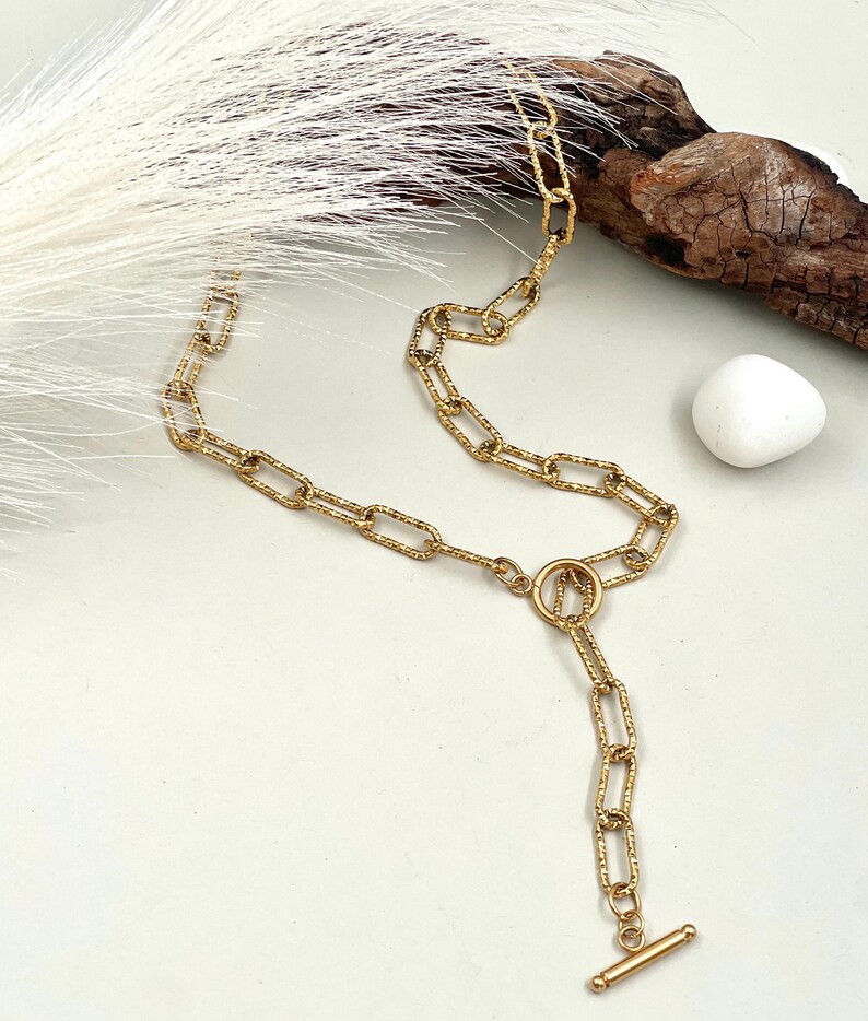 Gelaagde choker lariatkettingset• Ovale schakel diamantgeslepen gouden kettingkettingen• Lichtgewicht veiligheidsspeld zirkoonkettingen van ToughCandy Oval Link Neck Chain