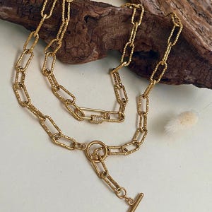 Gelaagde choker lariatkettingset• Ovale schakel diamantgeslepen gouden kettingkettingen• Lichtgewicht veiligheidsspeld zirkoonkettingen van ToughCandy afbeelding 2