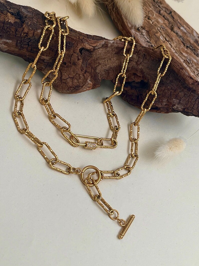 Gelaagde choker lariatkettingset• Ovale schakel diamantgeslepen gouden kettingkettingen• Lichtgewicht veiligheidsspeld zirkoonkettingen van ToughCandy afbeelding 2