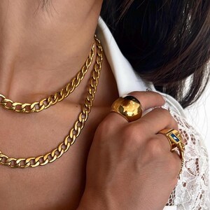 Golden Bold Statement Dome Ring: Heavy Chunky Stainless Steel Curved Ring