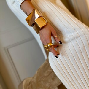 Golden Bold Statement Dome Ring: Heavy Chunky Stainless Steel Curved Ring