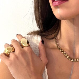 Golden Bold Statement Dome Ring: Heavy Chunky Stainless Steel Curved Ring