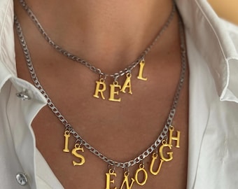 Custom Silver Golden Layered Chains Dangling Letters Necklaces: Initial Adjustable Personalised Choker