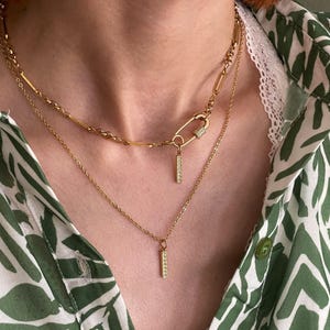 Collana di lusso con spilla di sicurezza in zirconi cubici pavé • Delicato ciondolo a barra con cristalli a catena • Set di collana con moschettone e zirconi a catena ovale ToughCandy • Regalo da donna