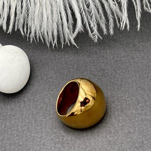Golden Bold Statement Dome Ring: Heavy Chunky Stainless Steel Curved Ring