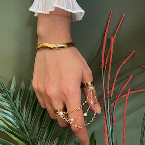 Golden Wavy Open Cuff Bracelet• Sturdy Golden Abstract Waves Bangle• Smooth Curved Minimal Cuff Bracelet• Stacking Bracelet• by ToughCandy