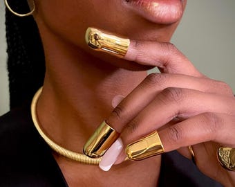 Anillo de uñas con declaración dorada • Anillo de uñas con cobertura completa en la punta del dedo • Funda para uñas unisex • Anillo de uñas para festivales • Anillo de uñas glamoroso de ToughCandy