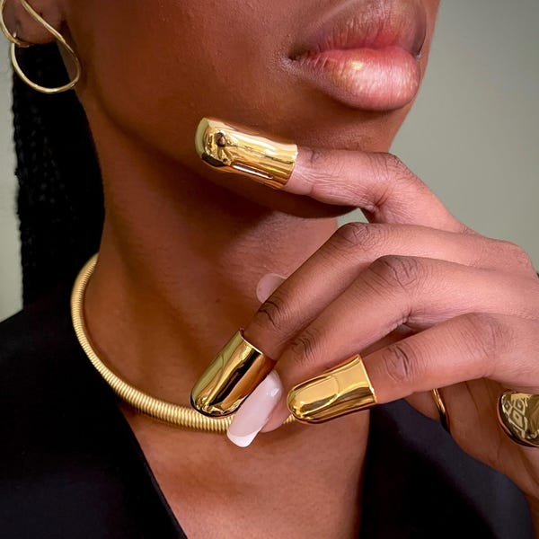 Golden Statement Nail Ring• Fingertip Full Cover Nail Ring• Unisex Finger Nail Sleeve• Festival Nail Ring• Glamorous Nail Ring by ToughCandy