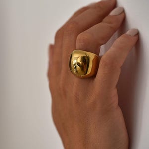 Golden Bold Statement Dome Ring: Heavy Chunky Stainless Steel Curved Ring