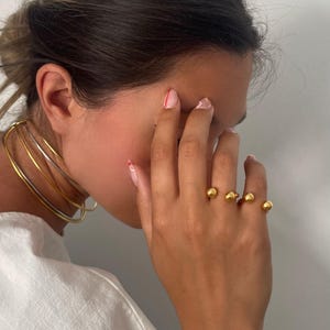 Golden Womens Ball Ring• Simple Ball Ring• Adjustable Ring• Open Cuff Ring• Minimal Style Metal Ring• Stackable Minimal Ring by ToughCandy