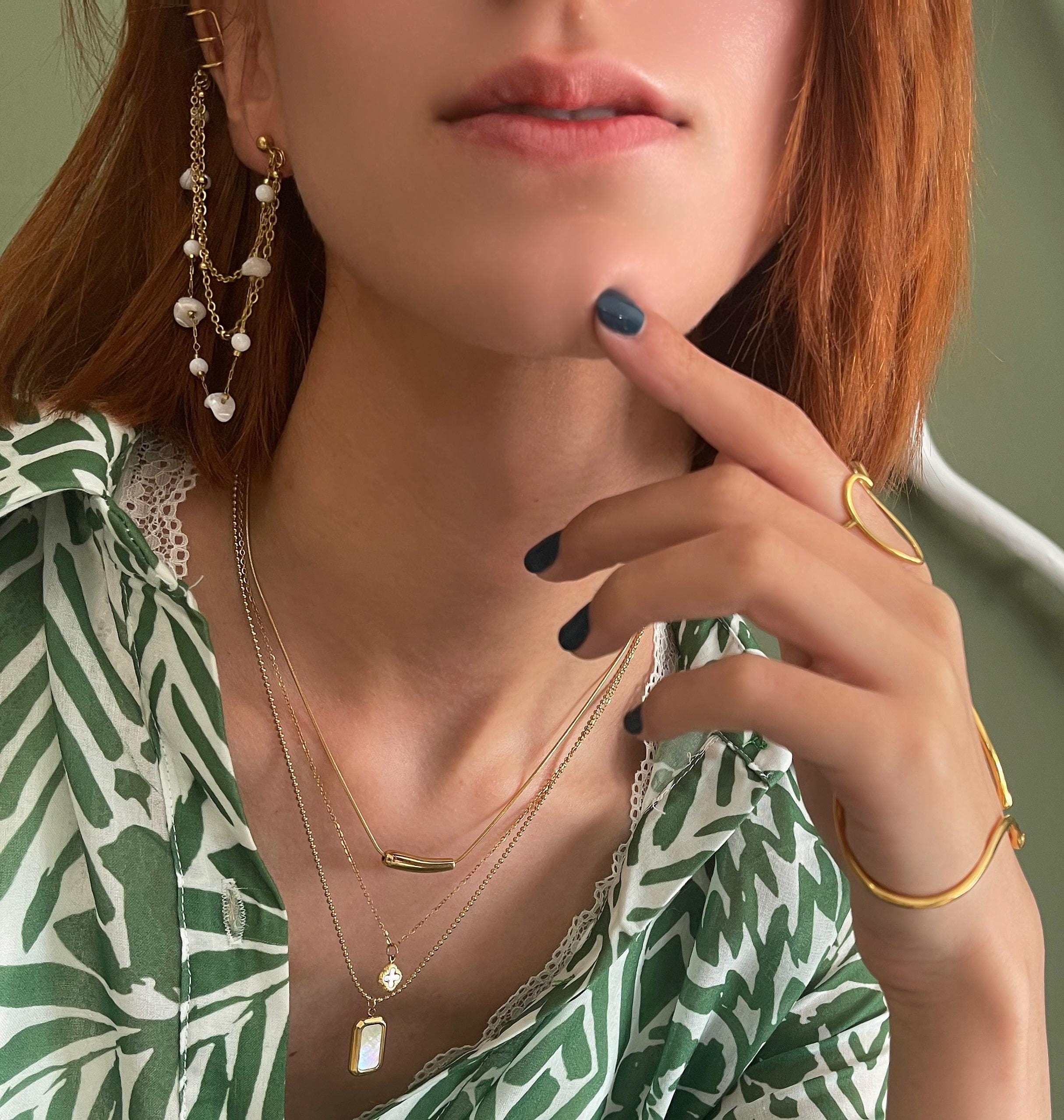 Delicate Stainless Steel Shell Necklace• Round Snake Chain