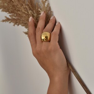 Golden Bold Statement Dome Ring: Heavy Chunky Stainless Steel Curved Ring