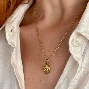 Collana con catena a leone dorato • Collana regolabile con moneta minimal • Piccolo ciondolo a forma di animale • Collana con catena a maglie ovali di ToughCandy • Regalo di compleanno