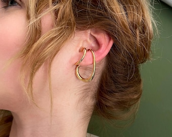 Oval Golden Wireframe Cuff Earring• Wrap Perforated Cuff• Modern Free Form Fake Cuff Earring• Shiny Ear Cuff by ToughCandy• Birthday Gift
