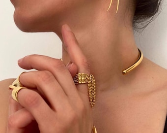 Statement 18K Gold Plated Tassel Chain Ring• Adjustable Golden Dangling Fringe Ring• Stylish Elegant Open Ring by ToughCandy• Birthday Gift