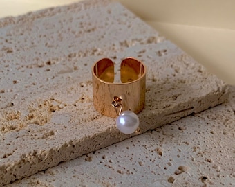 Pearl charm ring | gold stainless steel ring | adjustable ring | pearl charm | pearl ring | trendy jewelry