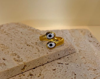 Anna Anello | anello in acciaio inossidabile dorato | anello regolabile | gioielli d'epoca