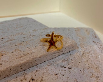 Zoé ring |golden stainless steel ring | starfish ring | adjustable gold ring | ocean