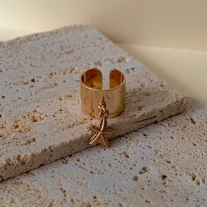Starfish charm ring | gold stainless steel ring | adjustable ring | starfish pendant | charm | trendy jewelry