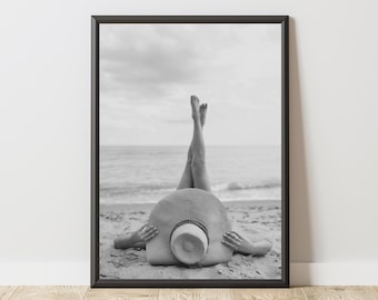 Póster de mujer en la playa, arte mural de moda, póster de playa, lámina de playa, arte mural de playa, póster del océano, lámina del océano, arte mural del océano, lámina del mar