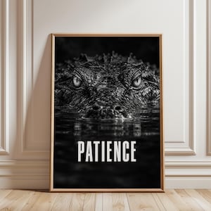 Motiverande poster med krokodil, motivationsväggkonst, djurlivstryck, inspirerande djurposter, fokusinredning, väggkonst för kontoret