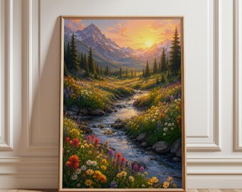 Mountain Landscape Poster, Mountain Wall Art, Wildflower Print, Nature Decor, Mountain Print, Scenic Landscape Art