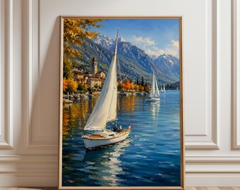 Pôster de veleiro, Impressão de veleiro, Arte de parede com veleiro, Pôster náutico, Arte de parede náutica