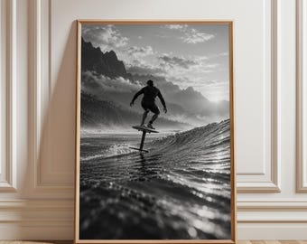 Foil Surfing Poster, Hydrofoil Surf Wall Art, Ocean Sports Print, Surfing Poster, Coastal Adventure Art, Water Sports Decor