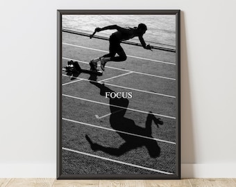 Motivation Poster, Runner Wall Art, Black and White Sports Print, Athlete Inspiration Decor, Gym Wall Art, Fitness Poster