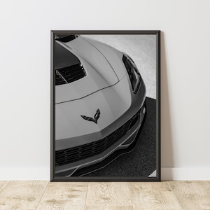 Poster Chevrolet Corvette, impression Chevrolet Corvette, art mural Chevrolet Corvette, Chevrolet noir et blanc, affiche de voiture de sport, muscle car